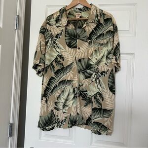 Panama Jack Khaki Shirt Hawaiian Tropical Pattern Short Sleeve Button Up XXL